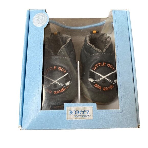 Robeez Soft Soles Size 0-6 months Leather Shoes Slippers Little Guy Big Game - Picture 1 of 4